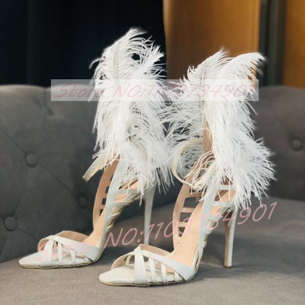 Women'S Shoes Trendy - Glam Feather Sequins Stiletto Sandals Women